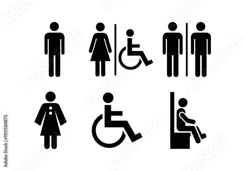 Restroom and accessibility icon set with men women and disabled toilet
