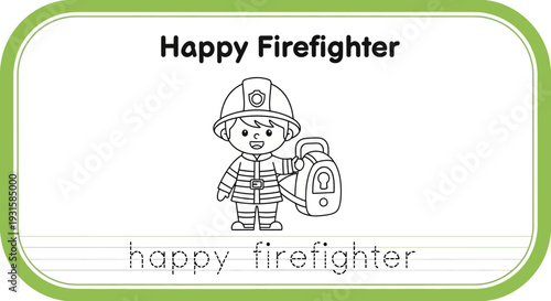 Happy Firefighter Coloring Page for Kids: Learn About Professions