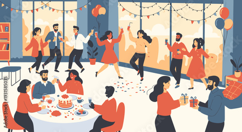 Office colleagues celebrating a birthday party.