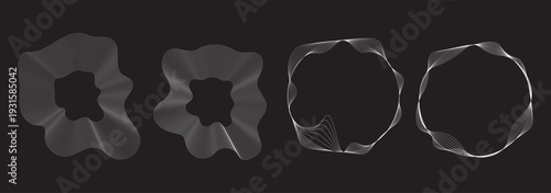 Set of abstract round curved sound waves. round curved sound waves with dynamic wavy stripes. Abstract audio spectrum ring geometric burst shape. Music equalizer graphics with concentric line . 