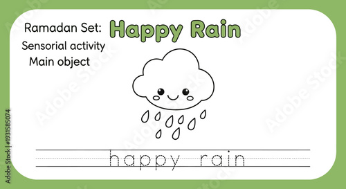 Happy Rain Cloud Coloring Page for Kids - Ramadan Activity