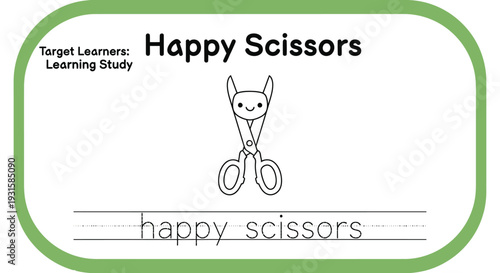 Happy Scissors Cartoon Character for Kids Learning to Write