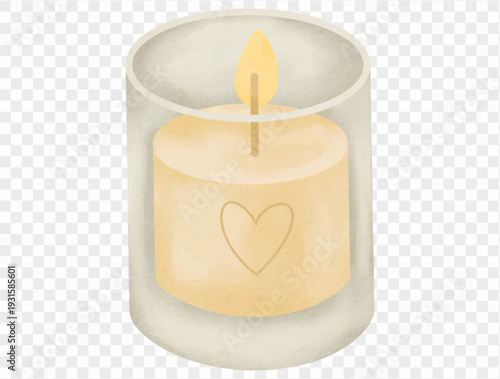 Watercolor candle with heart cozy warm glow vector.