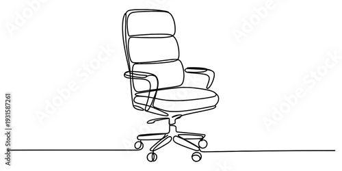 Minimalist continuous line drawing of a comfortable executive office chair on wheels Vector, illustration