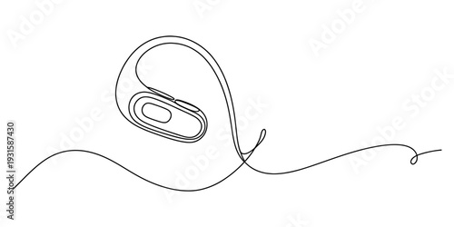 Continuous line drawing of a wireless earphone or hearing aid device on a white background Vector, illustration