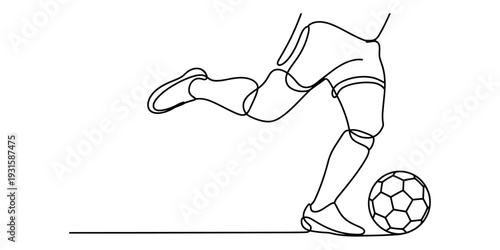 Continuous line drawing of a soccer player kicking a ball on a white background Vector, illustration