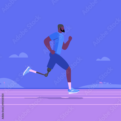 Athlete Sprinting with Carbon Fiber Running Blade