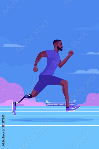 Athlete Sprinting with Carbon Fiber Running Blade