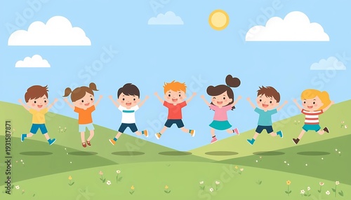 Happy Children Jumping and Playing Outdoors