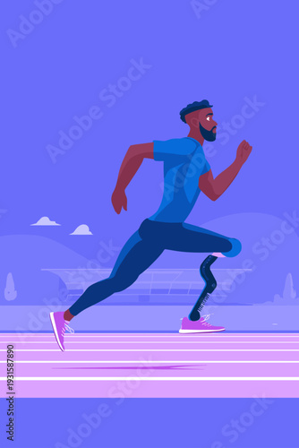 Athlete Sprinting with Carbon Fiber Running Blade