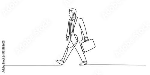 Continuous one line drawing of a professional businessman walking with a briefcase Vector, illustration