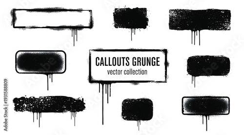 Collection of grunge callouts with distressed textures and labels on white background