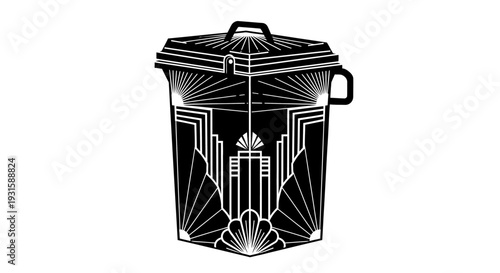 Art Deco Style Metal Trash Can Illustration.