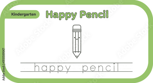 Kindergarten Happy Pencil Tracing Worksheet for Kids Learning to Write