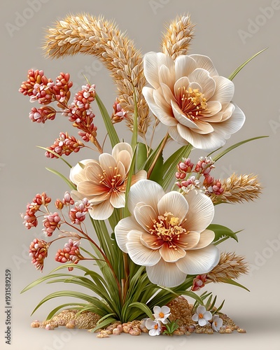 Soft white botanical plant artwork high resolution picture