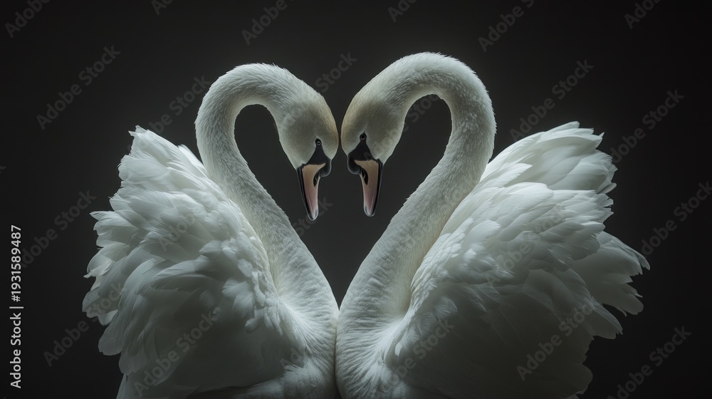 Naklejka premium Two swans creating a heart shape