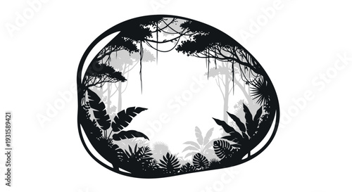 Black and White Illustration of Tropical Plants.