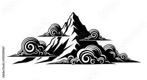 Black and White Mountain Illustration Design.