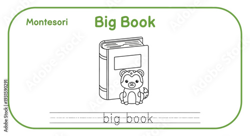 Montessori Big Book Coloring Page with Cute Bear Cub and Traceable Text