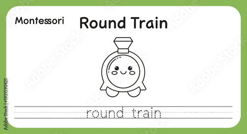 Montessori Round Train Learning Card for Kids - Cute Train Illustration