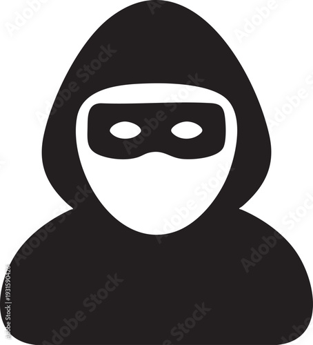 Silhouette of a hooded figure wearing a mask, representing a thief or burglar.
