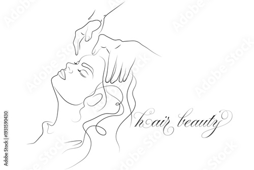 頭のマッサージをしている線画イラスト