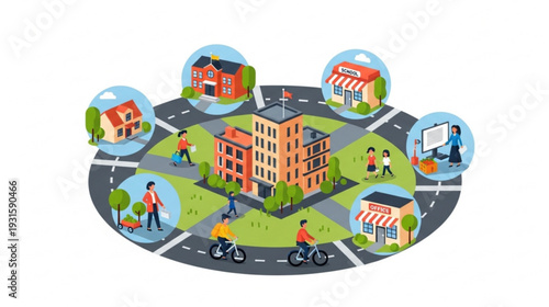 Set of 7 city icons vector