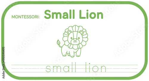 Montessori Small Lion Educational Card for Kids Learning Animals