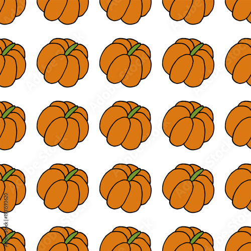 Seamless pattern with cute doodle orange pumpkin on white background.eps