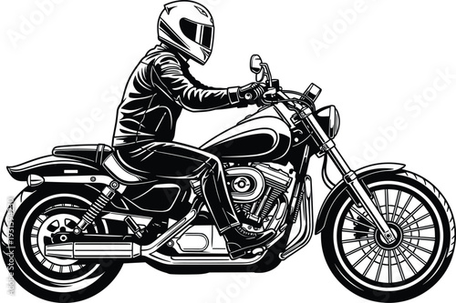 Classic motorcycle rider vector illustration isolated on white background detailed black and white biker graphic for branding design