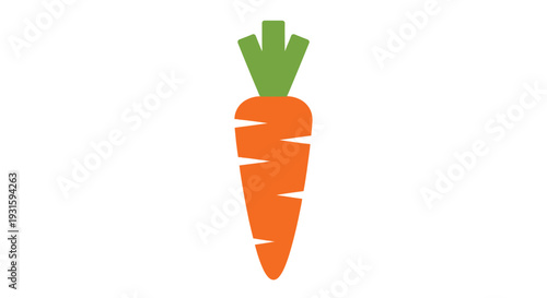 A vibrant flat design image of a single orange carrot with green leaves