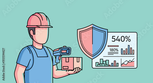 Man Holding Server with Shield and Graphs.