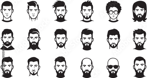 Collection of diverse male face icons in a bold silhouette