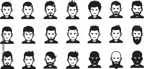 Collection of diverse male head icons in a minimalist silhouette