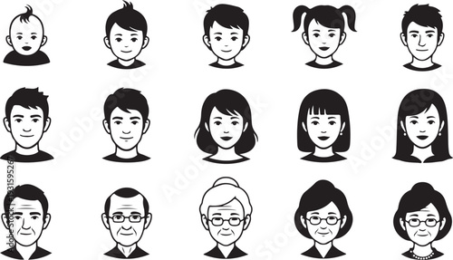 Diverse group of illustrated faces in a simple black silhouette