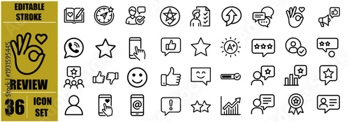 Review icon set. Containing feedback, rating, satisfaction, like icons. Vector illustration. 
