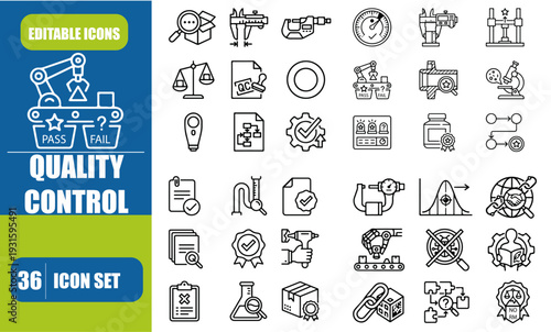 Quality Control line icon set. Included the icons as inspect, QA, qualify, quality control, check, verify, and more

