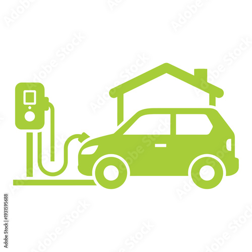 Electric Car Charging at Home Station.