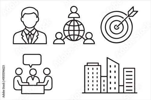 Business icons depicting global connections targets and communication