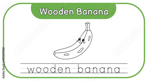 Wooden Banana Illustration for Kids Learning and Tracing Activities