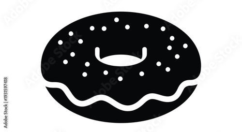 Simple black and white illustration of a frosted donut with sprinkles