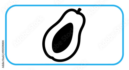 Avocado Half Icon, Simple Black and White Outline Vector Illustration