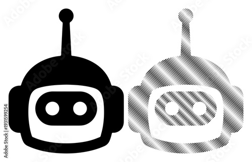 Futuristic robot head icon in black and metallic silver, representing AI and technology.