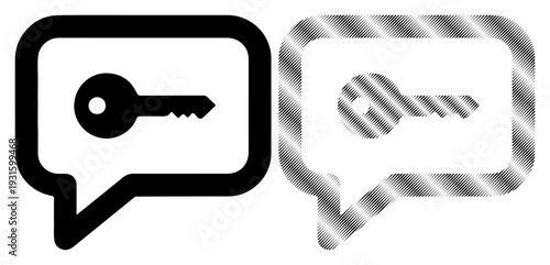 Key icon within speech bubble, symbolizing communication and access