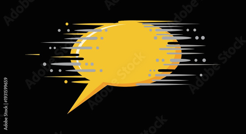 Yellow speech bubble with motion lines.