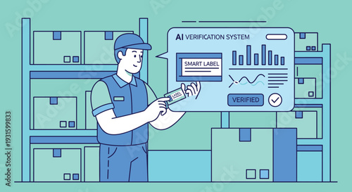 Warehouse Worker Using Digital Interface.