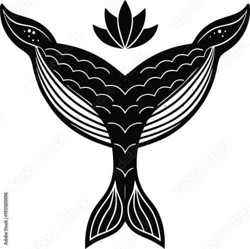 Black and white vector mermaid tail illustration