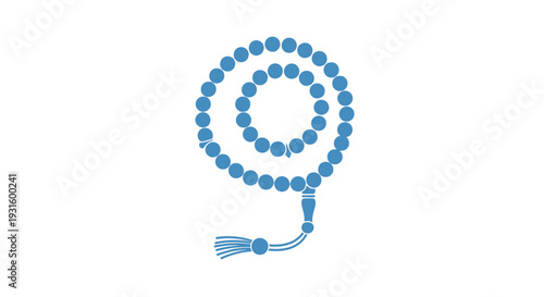 Blue prayer beads on white background.