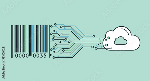 Barcode connected to cloud computing.