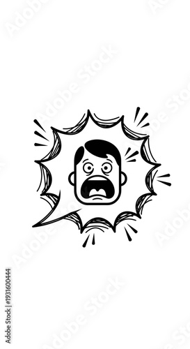 Man's shocked face in comic speech bubble.